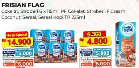 Promo Harga Frisian Flag Susu Cair UHT Nutribrain Cokelat, Strawberry per 6 tpk 115 ml - Alfamart