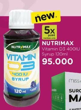 Promo Harga NUTRIMAX Vitamin D3 400 IU 120 ml - Watsons