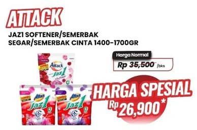 Promo Harga Attack Jaz1 Detergent Powder +Softener Rose Berry, Pesona Segar, Semerbak Cinta 1400 gr - Carrefour