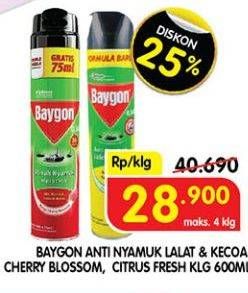Promo Harga BAYGON Insektisida Spray Cherry Blossom, Citrus Fresh 600 ml - Superindo