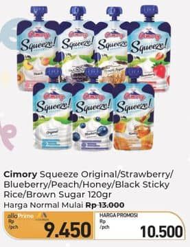 Promo Harga Cimory Squeeze Yogurt Black Sticky Rice, Strawberry, Blueberry, Peach, Brown Sugar, Honey, Original 120 gr - Carrefour