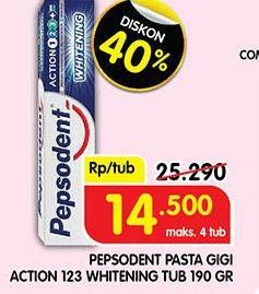 Promo Harga Pepsodent Pasta Gigi Action 123 Whitening 190 gr - Superindo