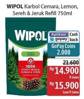 Promo Harga Wipol Karbol Wangi Cemara, Lemon, Sereh Jeruk 750 ml - Alfamidi