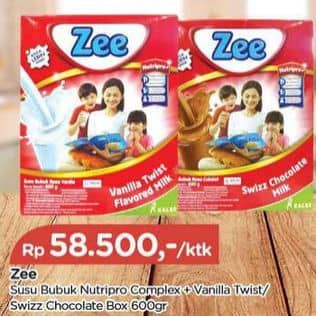 Promo Harga ZEE Susu Bubuk Vanilla Twist, Swizz Chocolate 900 gr - TIP TOP