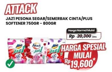 Promo Harga Attack Jaz1 Detergent Powder Pesona Segar, +Softener Rose Berry, Semerbak Cinta 750 gr - Carrefour