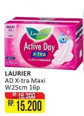 Promo Harga Laurier Active Day X-TRA Long Wing 25cm 16 pcs - Alfamart