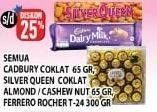 Promo Harga CADBURRY Dairy Milk 65gr/SILVER QUEEN Chocolate 65gr/FERRERO ROCHER Chocolate 300gr  - Hypermart