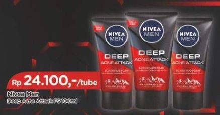 Promo Harga NIVEA MEN Deep Mud Facial Foam Scrub Acne Attack 100 ml - TIP TOP