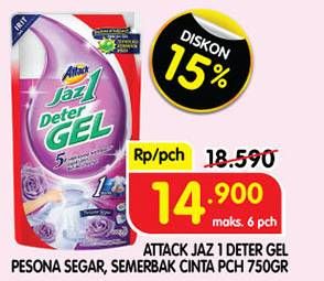Promo Harga Attack Jaz1 DeterGel Semerbak Cinta, Pesona Segar 750 ml - Superindo