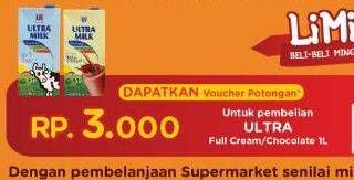 Promo Harga Ultra Milk Susu UHT Coklat, Full Cream 1000 ml - Yogya