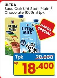 Promo Harga Ultra Milk Susu UHT Full Cream, Coklat 1000 ml - Indomaret