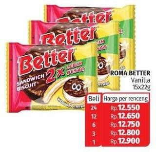 Promo Harga ROMA Better Sandwich Vanilla 15 pcs - Lotte Grosir