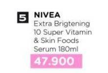 Promo Harga Nivea Extra Bright 10 Super Vitamins & Skin Food Serum 180 ml - Watsons