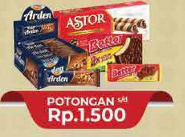 Promo Harga ASTOR Wafer Roll/ ROMA Better Sandwich / Arden Choco   - Hypermart