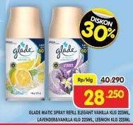 Promo Harga Glade Matic Spray Refill Elegant Vanilla Oud Wood, Lavender Vanilla, Lemon 225 ml - Superindo