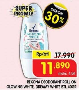 Promo Harga Rexona Deo Roll On Glowing White, Dreamy White 40 ml - Superindo