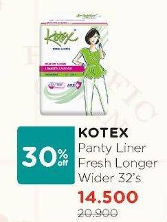 Promo Harga Kotex Fresh Liners Longer & Wider Unscented Anti Bacterial 32 pcs - Watsons