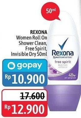 Promo Harga REXONA Deo Roll On Shower Clean, Free Spirit, Invisible 50 ml - Alfamidi