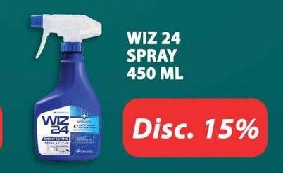 Promo Harga WIZ 24 Disinfecting Spray and Clean All Surface Clean 450 ml - Hypermart