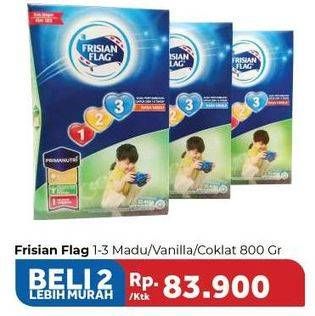 Promo Harga FRISIAN FLAG 123 Jelajah Madu, Vanila, Cokelat per 2 box 800 gr - Carrefour