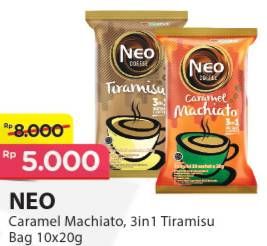 Promo Harga Neo Coffee 3 in 1 Instant Coffee Caramel Machiato, Moccachino per 10 pcs 20 gr - Alfamart