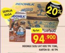 Promo Harga Indomilk Susu UHT Kids All Variants per 40 pcs 115 ml - Superindo