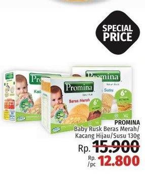 Promo Harga PROMINA Biskuit Baby Rusk Beras Merah, Susu Kacang Hijau 130 gr - LotteMart