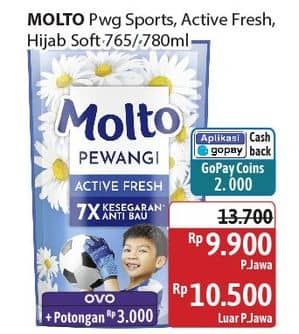 Promo Harga Molto Pewangi Sports Fresh, Active Fresh, Hijab Soft Fresh 780 ml - Alfamidi