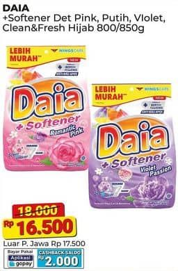 Promo Harga Daia Deterjen Bubuk + Softener Pink, Putih, + Softener Violet, Clean Fresh Hijab 850 gr - Alfamart