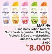 Promo Harga MARINA Hand Body Lotion Natural Fresh, Nourish Healthy, Protects Cares, Rich Moisturizing, Smooth Glow 200 ml - Alfamidi