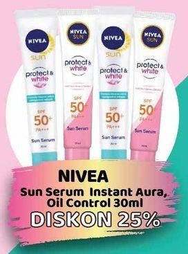 Promo Harga NIVEA Sun Face Serum Protect & White SPF 50+ Instant Aura, Oil Control 30 ml - Yogya