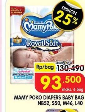 Promo Harga Mamy Poko Perekat Royal Soft NB52, L40, S50, M46 40 pcs - Superindo