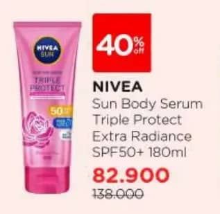 Promo Harga Nivea Sun Body Serum Triple Protect SPF50 PA+ Extra Radiance Smooth 180 ml - Watsons
