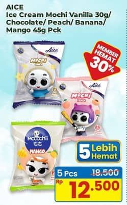 Promo Harga Aice Mochi Vanilla, Chocolate, Peach, Banana, Mango 30 gr - Indomaret