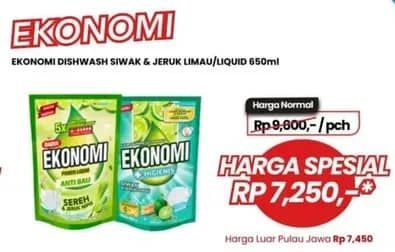 Promo Harga Ekonomi Pencuci Piring Power Liquid Jeruk Nipis, Siwak Jeruk Limau 650 ml - Carrefour