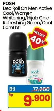 Promo Harga Posh Deo Roll On Men Active Cool, Whitening, Hijab Refreshing Green 50 ml - Indomaret