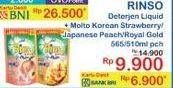 Promo Harga Rinso Liquid Detergent + Molto Korean Strawberry, + Molto Japanese Peach, + Molto Royal Gold 565 ml - Indomaret