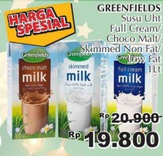 Promo Harga GREENFIELDS Fresh Milk Skimmed Milk, Choco Malt, Low Fat, Full Cream 1000 ml - Giant
