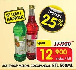 Promo Harga 365 Syrup Cocopandan, Melon 500 ml - Superindo