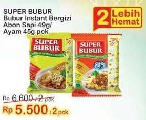 Promo Harga SUPER BUBUR Bubur Instant Abon Sapi, Abon Ayam per 2 sachet 45 gr - Indomaret
