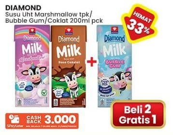 Promo Harga Diamond Milk UHT Bubble Gum, Chocolate, Marshmallow 200 ml - Indomaret