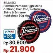 Promo Harga Bellagio Homme Pomade Natural Shine Extreme Hold Black, High Shine Strong Hold Red 80 gr - Indomaret