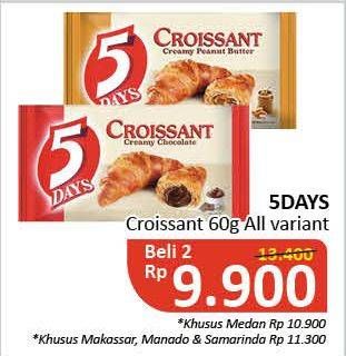 Promo Harga 5 DAYS Croissant All Variants per 2 bungkus 60 gr - Alfamidi