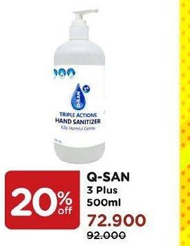 Promo Harga Q-SAN 3 Plus Triple Actions Hand Sanitizer 500 ml - Watsons