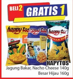 Promo Harga HAPPY TOS Jagung Bakar, Nacho Cheese 140 g, Besar Hijau 160 g  - Hari Hari