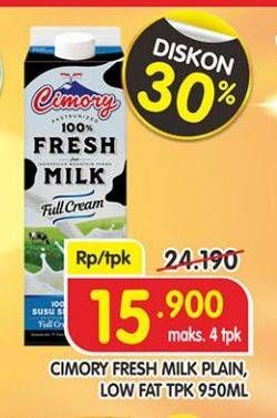 Promo Harga CIMORY Fresh Milk Plain, Low Fat 950 ml - Superindo