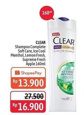 Promo Harga CLEAR Shampoo Complete Soft Care, Ice Cool Menthol, Lemon Fresh, Super Fresh Apple 160 ml - Alfamidi