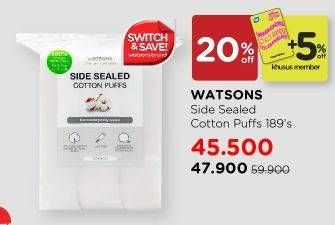 Promo Harga WATSONS Side Sealed Cotton Puffs 189 sheet - Watsons