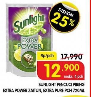 Promo Harga SUNLIGHT Pencuci Piring Extra Power With Biji Zaitun, Extra Pure With Aloe Vera 720 ml - Superindo