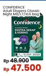 Promo Harga Confidence Adult Classic Night Ekstra Serap & Kering XL6, M8, L7 6 pcs - Indomaret